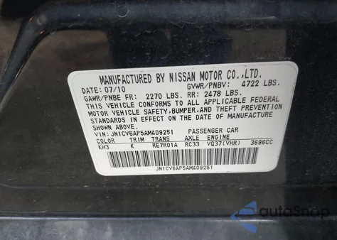 2010 Infiniti G37 Journey z USA, uszkodzony, nr VIN JN1CV6AP5AM409251